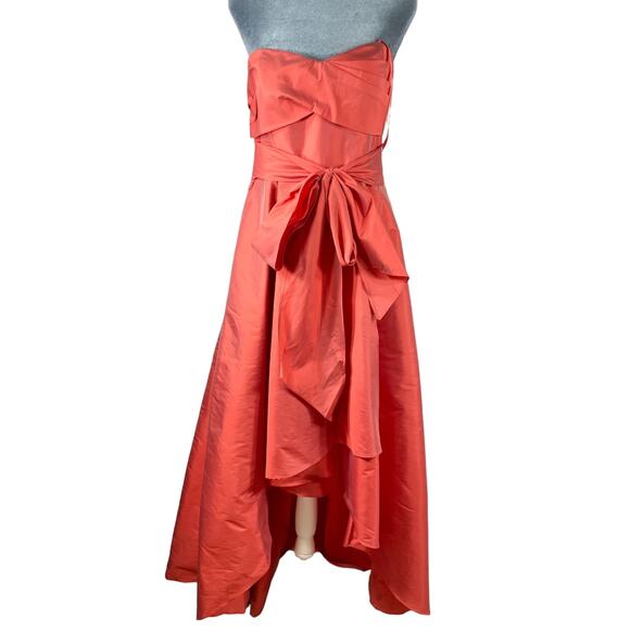 Strapless Waterfall Dress Sz 8 Coral Mermaid Gown Fairycore Coquette Hi-Low Prom - Picture 2 of 14